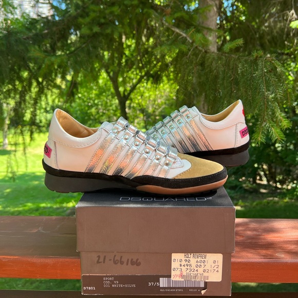 Limited Edition DSquared2 Women’s Leather White/Beige/Silver Sneakers Size 7&7.5 - Picture 2 of 10
